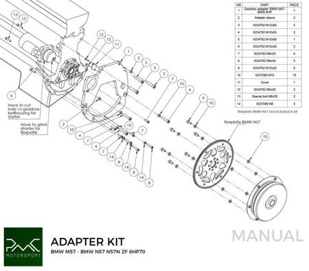 Adaptador de caja de engranajes BMW M57 3.0D - BMW ZF 8HP 8HP70 8HP50 / GS6-53DZ JGL