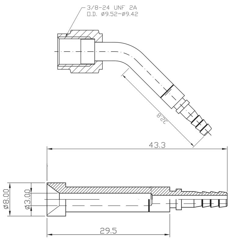 Racor de freno hembra 3/8-24 45 grados