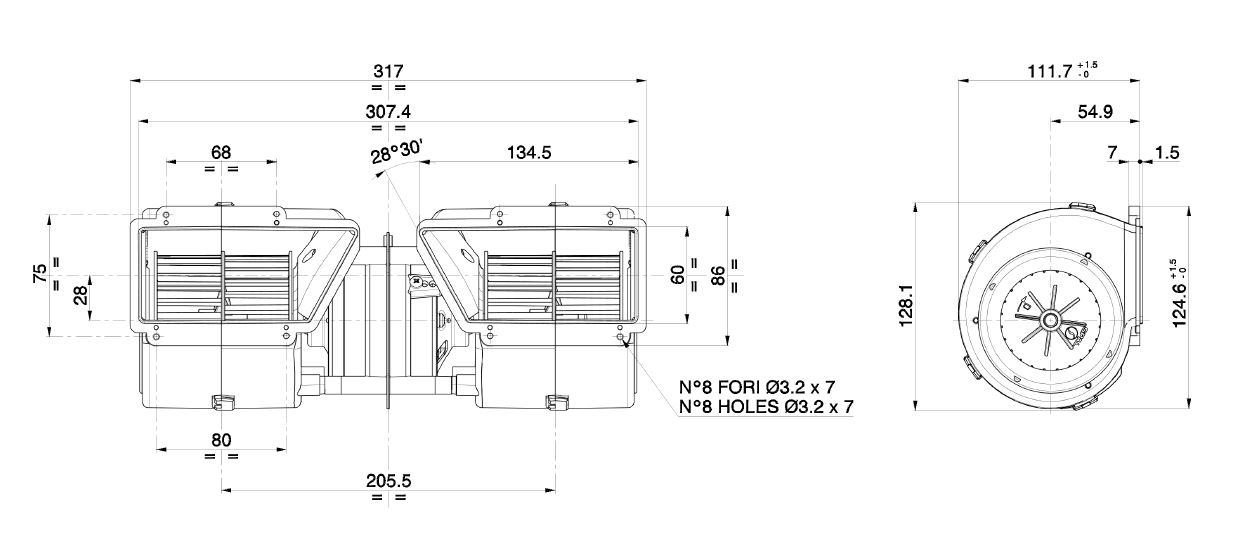 Doble Ventilador radial SPAL 610 m³/h