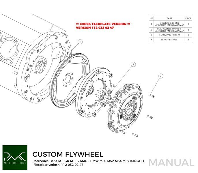PMC Flywheel Mercedes-Benz M112 M113 M113K - BMW M50 S50 M52 S52 M54 S54 M57 - 240mm