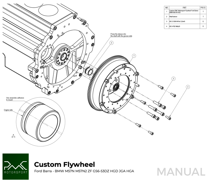 Motor del kit del adaptador Ford Barra - BMW M57N Caja de engranajes