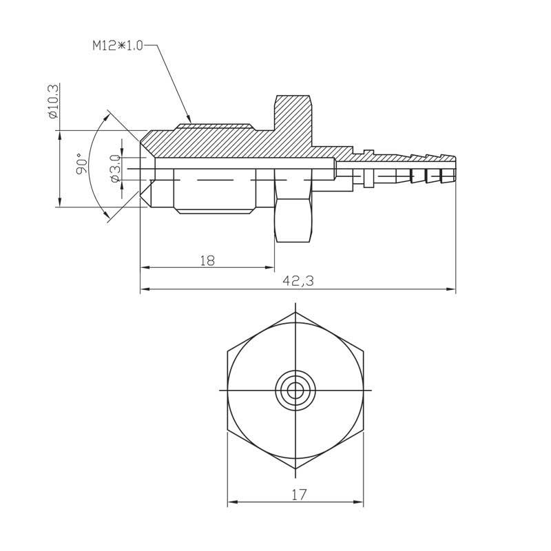 Racor de freno macho M12x1 Acero inoxidable (sin rótula)