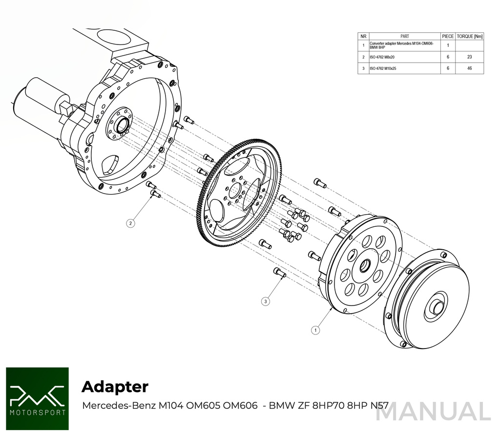 Placa adaptadora Mercedes M104 / OM605 / OM606