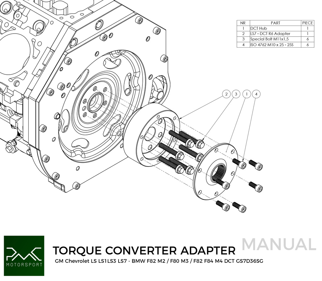 PMC Kit adaptador GM Chevrolet V8 LS - BMW DCT DKG Getrag GS7D36SG Inline-six