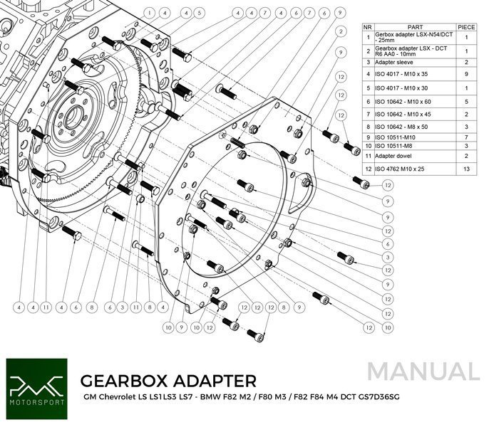 PMC Kit adaptador GM Chevrolet LSX - BMW DCT DKG Getrag GS7D36SG Inline-six (H)