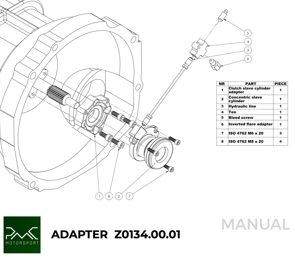 PMC Kit adaptador Honda S2000 - Mazda RX-8 5-speed - 240mm / 9.45"