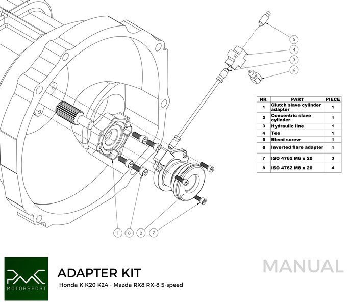 PMC Kit adaptador Honda S2000 - Mazda RX-8 5-speed - 240mm / 9.45"