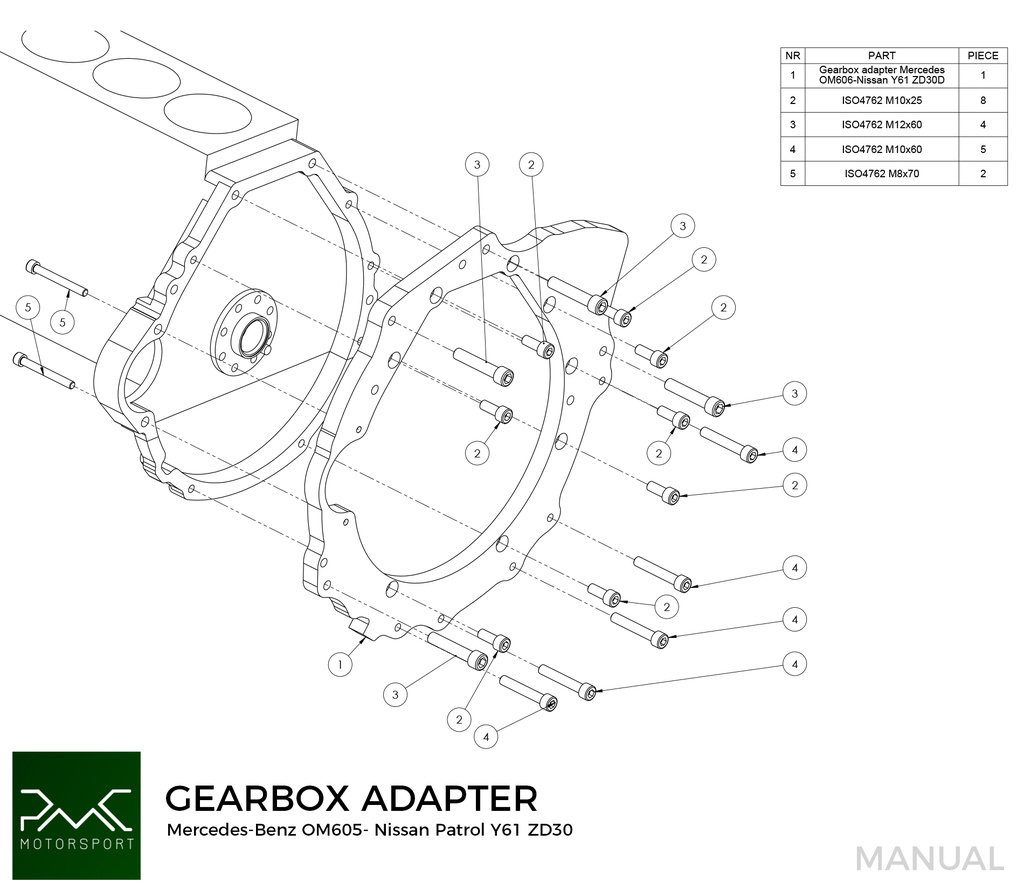 PMC Kit adaptador Mercedes Benz OM605 - Nissan Patrol Y61ZD30