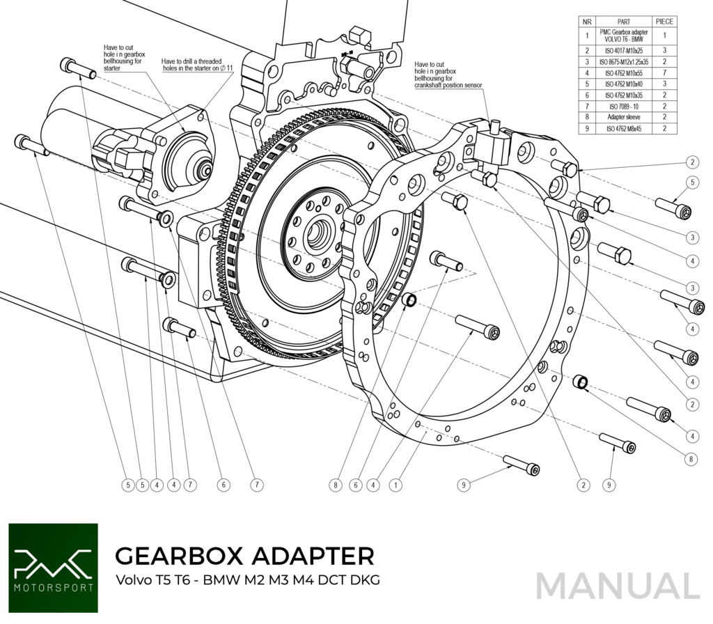 PMC Kit adaptador Volvo T - BMW DCT DKG Getrag GS7D36SG Inline-six