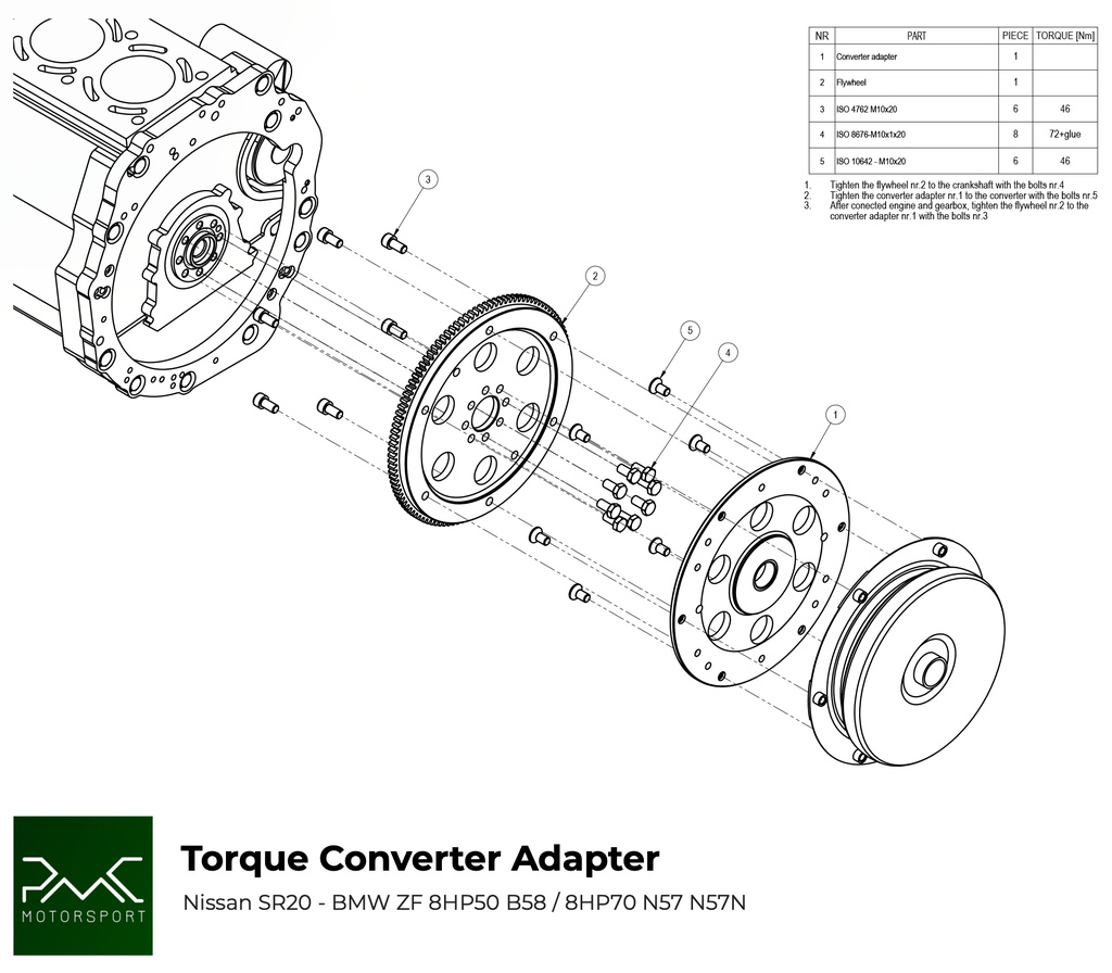 PMC Kit adaptador Nissan SR SR20 - BMW ZF 8HP70 N57 N57N  / ZF 8HP50 B58