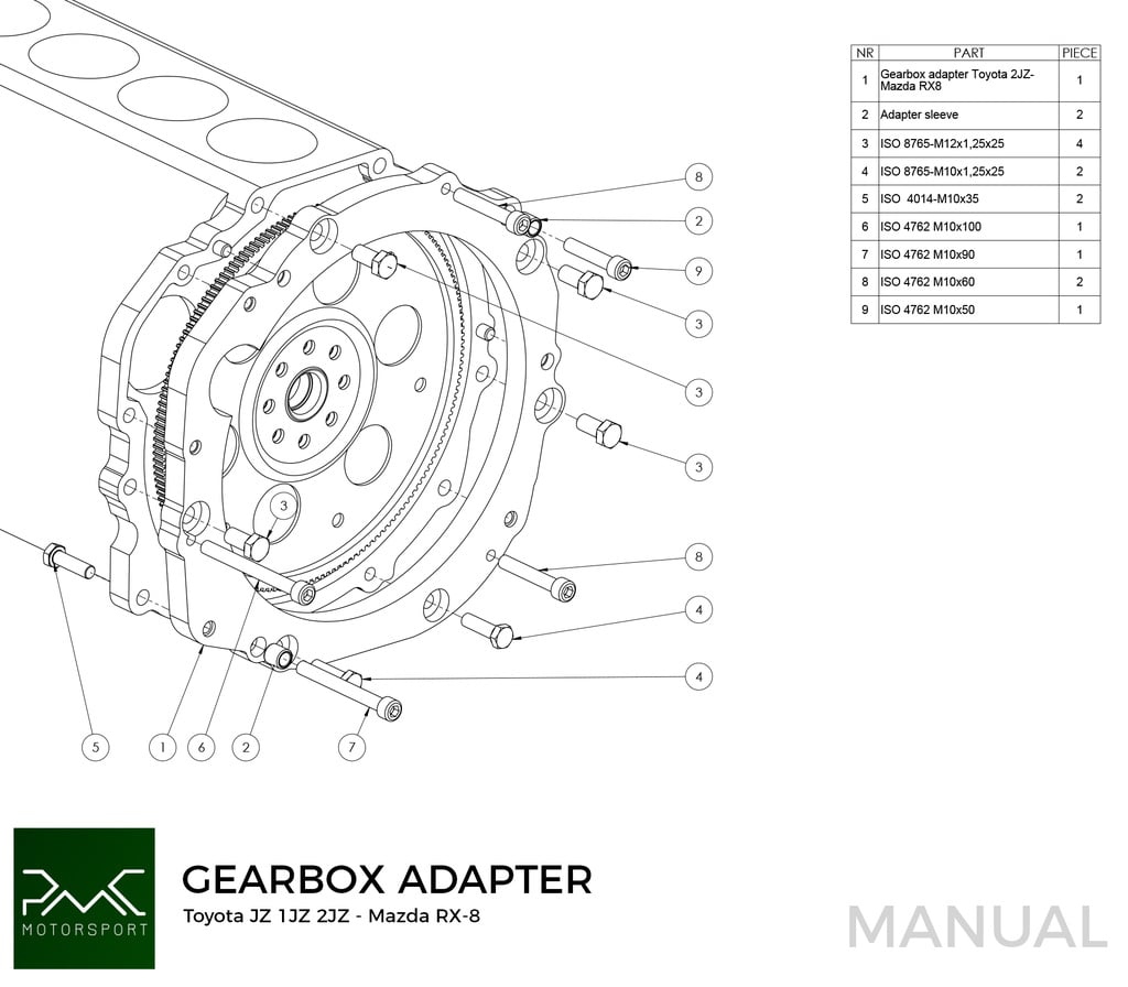 PMC Kit adaptador Toyota JZ - Mazda RX-7 FD - 240mm / 9.45"