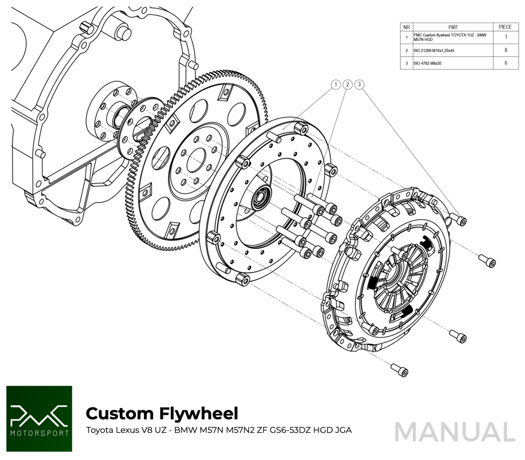PMC Kit adaptador Toyota UZ - BMW M57N HGD JGA - 240mm / 9.45"