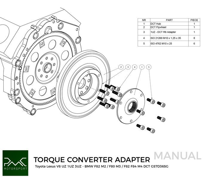 PMC Kit adaptador Toyota UZ - BMW DCT DKG Getrag GS7D36SG Inline-six (H)