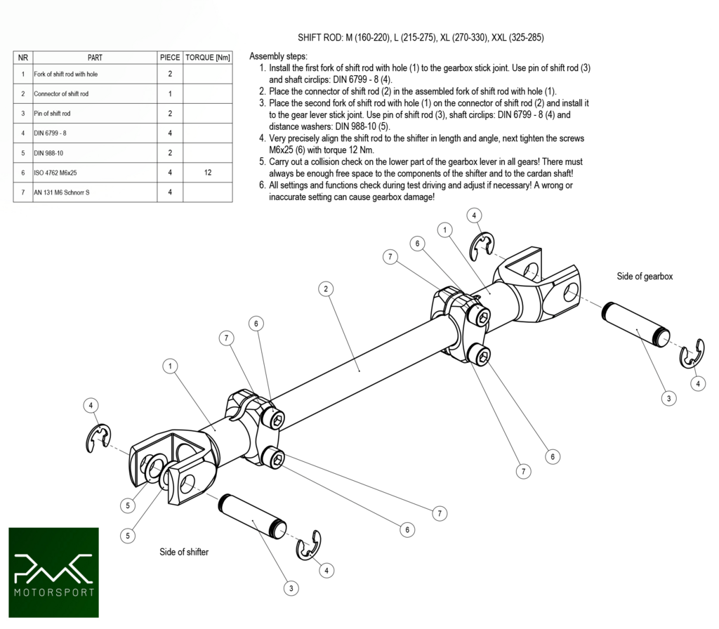 PMC Varilla de cambio ajustable BMW (215-275mm)