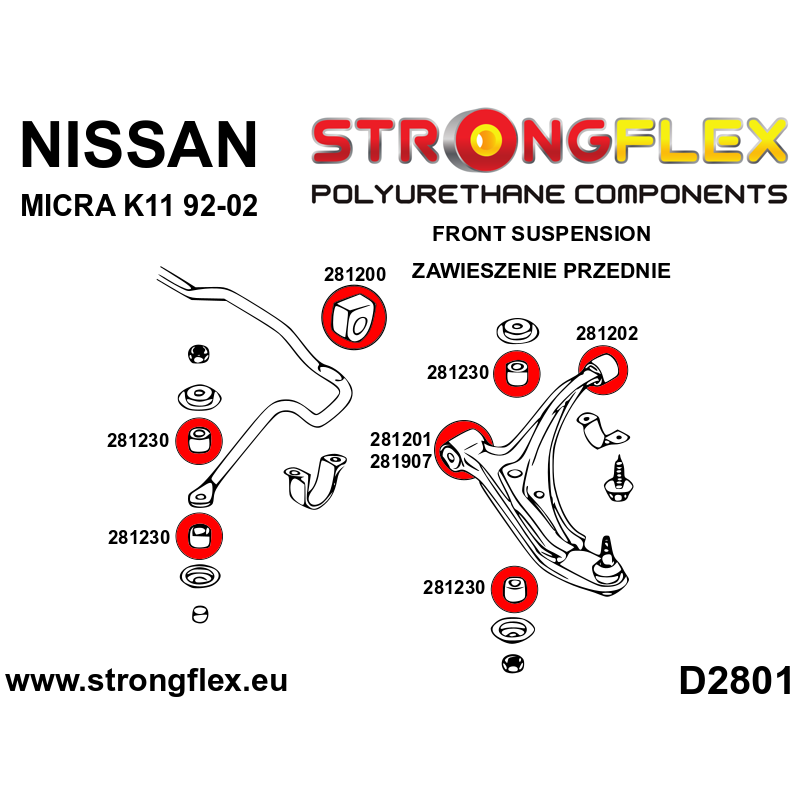 Casquillo barra estabilizadora delantera Strongflex Nissan Micra K11