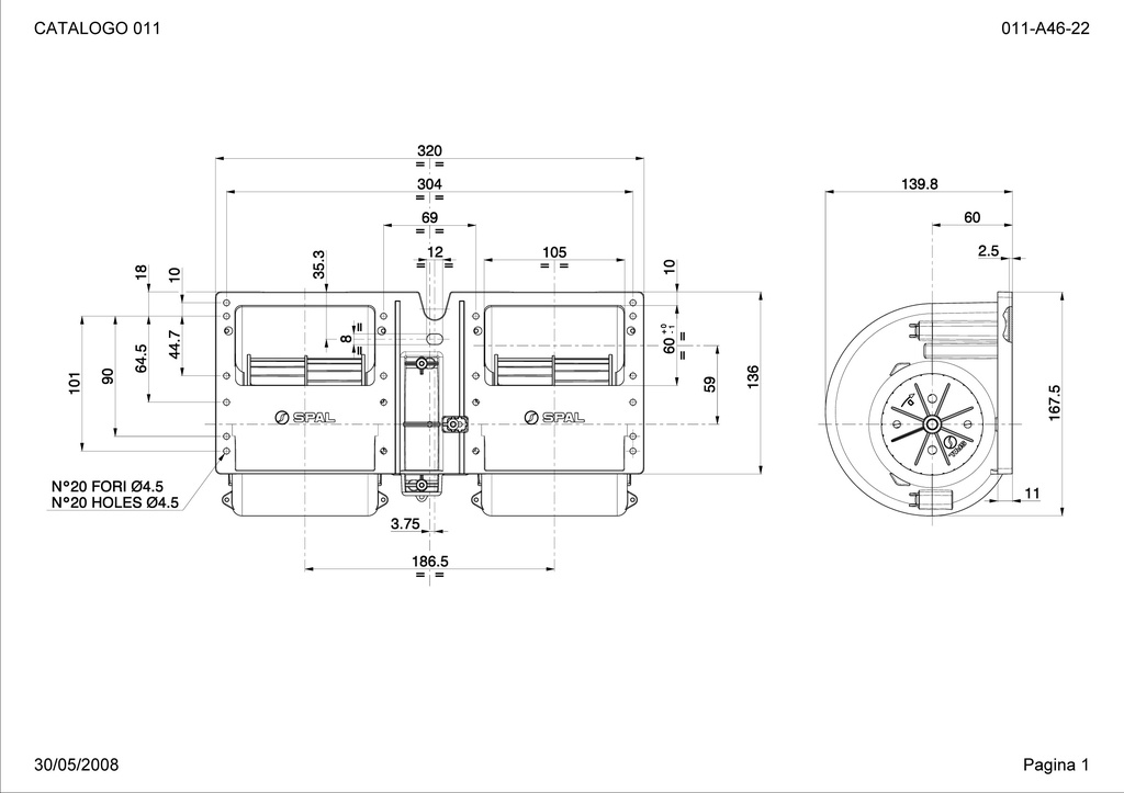 Doble Ventilador radial SPAL 800 m³/h