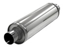 Silenciador redondo de 2,5" con manguitos de acero inoxidable