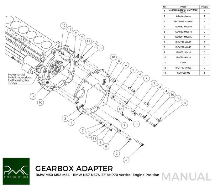 Adaptador de caja de cambios BMW M50 S50 M52 M54/N57N N57
