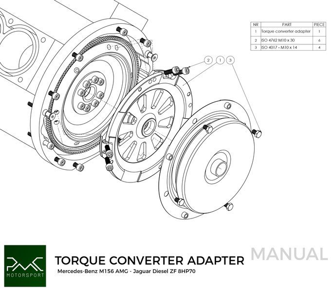 Adaptador de convertidor de torque PMC ZF 8HP70 JAGUAR DIESEL - MERCEDES-BENZ V8 M156 AMG