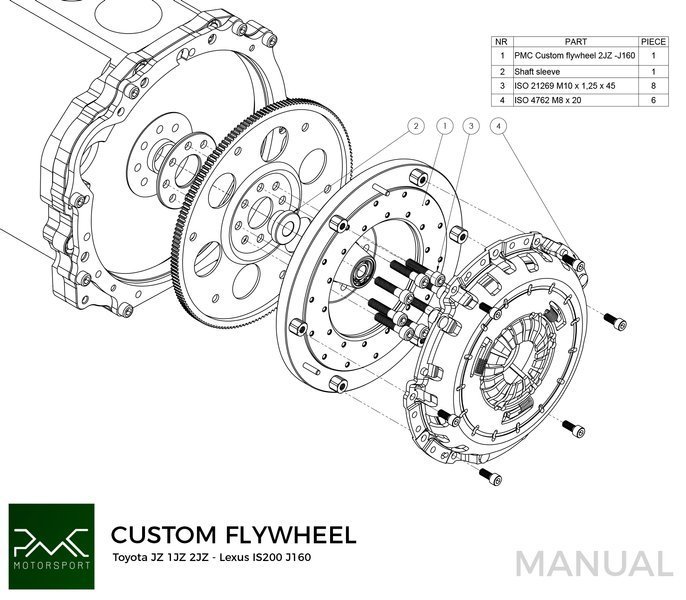 PMC Flywheel TOYOTA JZ - TOYOTA ALTEZZA/LEXUS IS200 J160 AISIN AZ6 (PRIMER GEN.)
