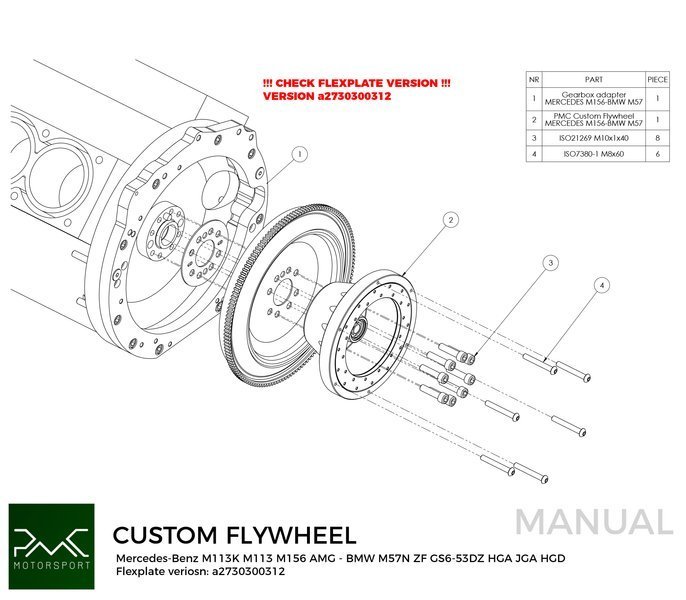 PMC Flywheel Mercedes-Benz M113 M113K M156 AMG - BMW M57N M57N2 GS6-53DZ HGD JGA HGA 184MM 7.25" (P)